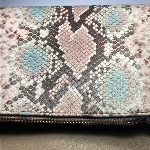 Kaari Blue Tan and Brown Clutch with Snake-Print Design - Picture 4 of 16